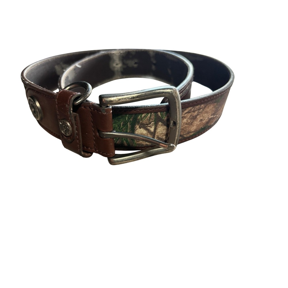 Team Realtree Mens Camo Leather Belt Brown 34 FAIR CONDITION rodeo hunting